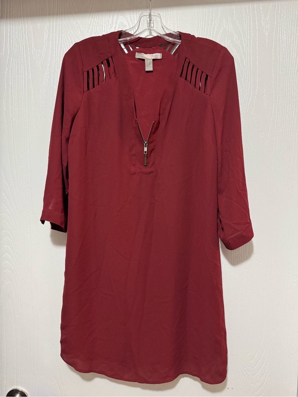 Forever 21 Love 21 Burgundy V-Neck Tunic with Zip Detail